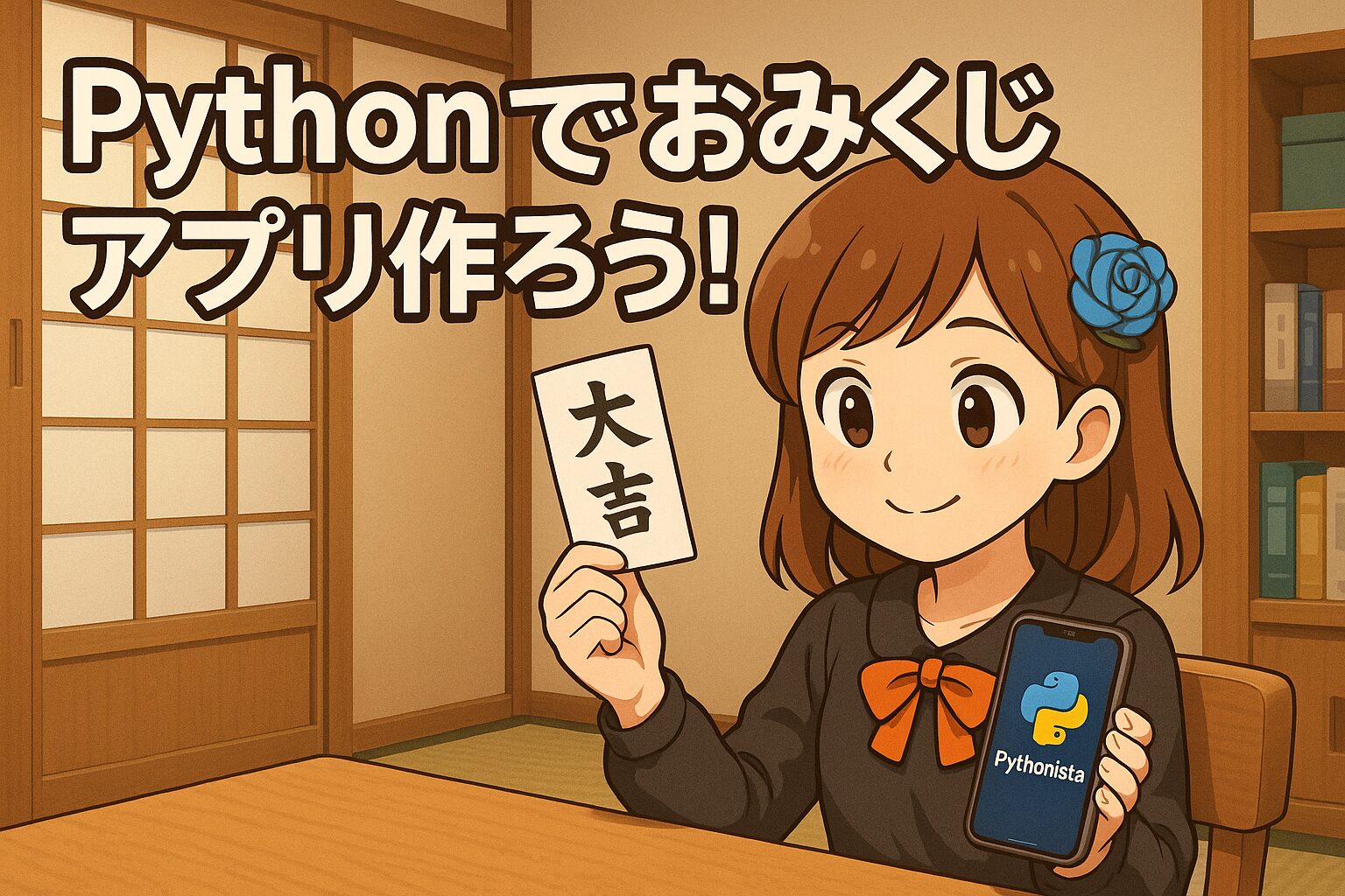 Pythonでおみくじアプリを作る　ハナマルコ　アイキャッチ
