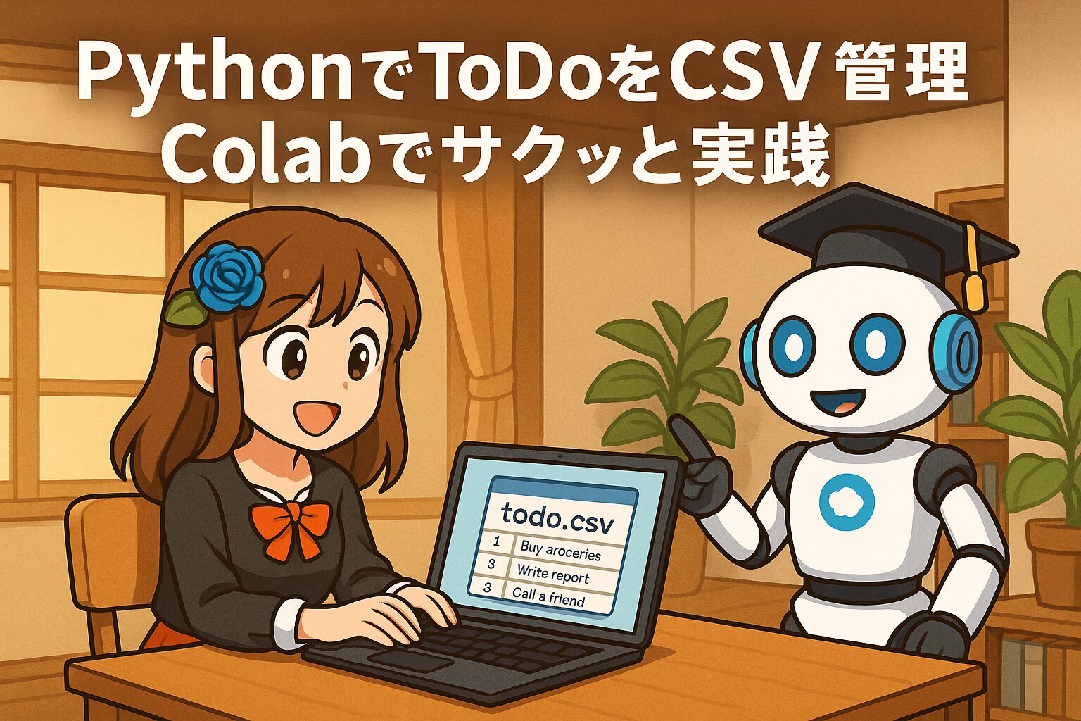 PythonとスプレッドシートでTODO管理　ハナマルコとチャッピー先生　アイキャッチ